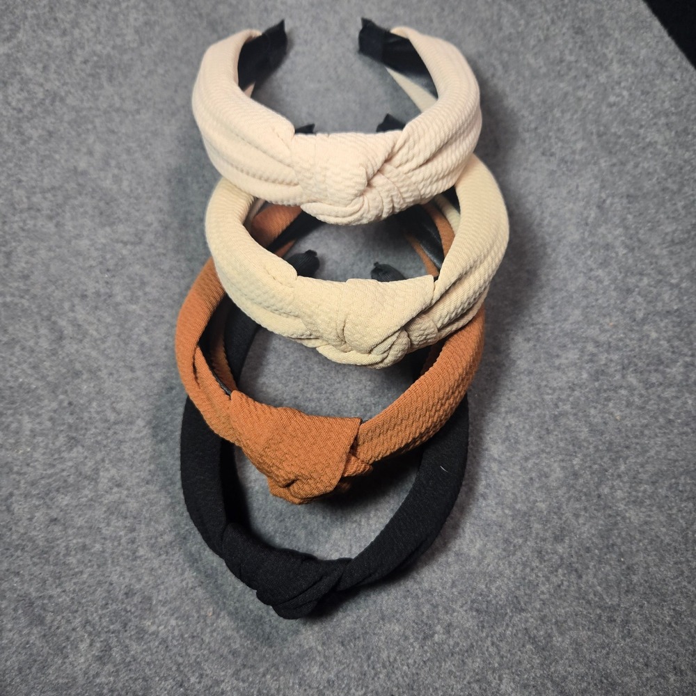 Set 4 Knotted Headbands Textured Neutral Colors Black Rust Cream Tan Accessory